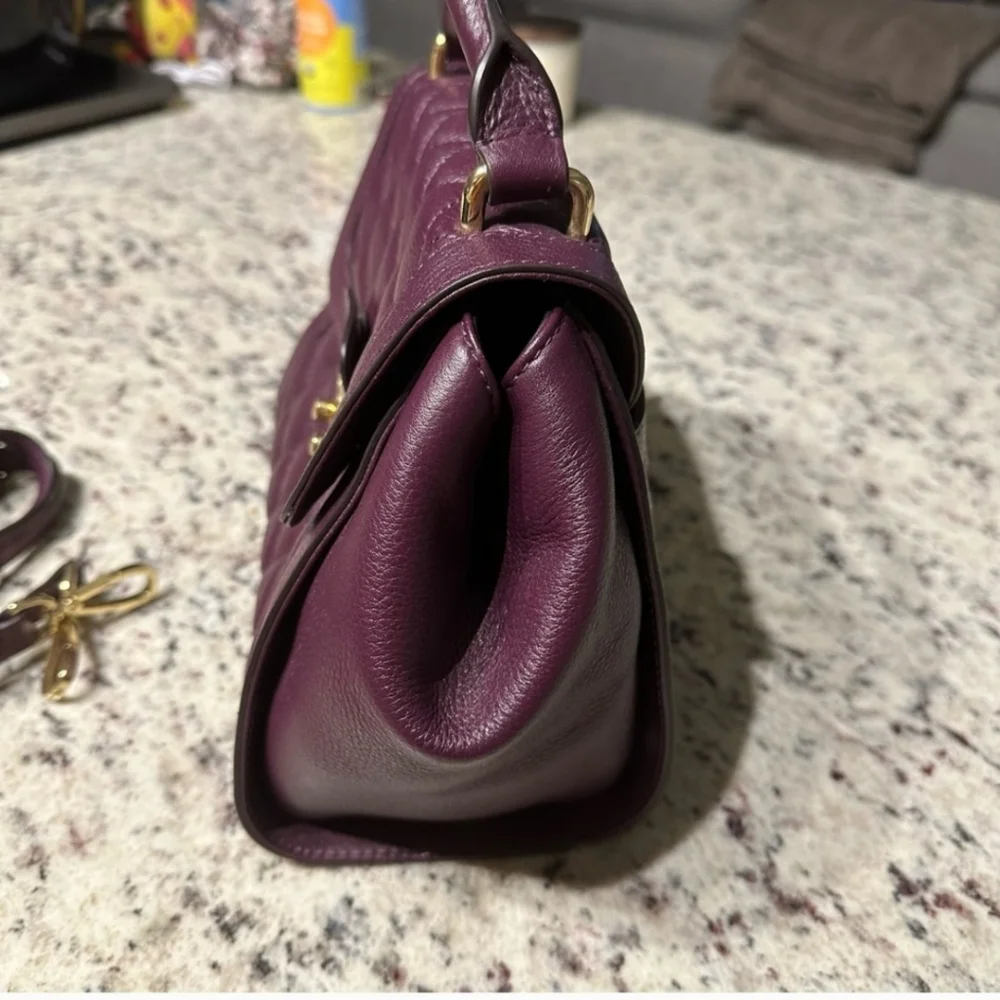 Vera Bradley Quilted Leather Stella Satchel Crossbody Aubergine - Eggplant EUC